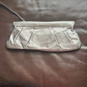 Alfani leather pewter clutch with wristlet